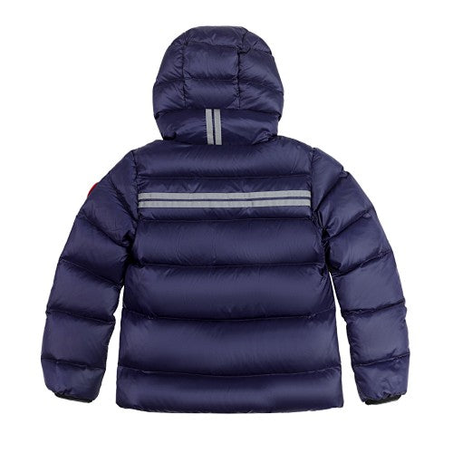 Canada Goose Navy Blue Hooded Puffer Jacket with Contrast Back Stripes