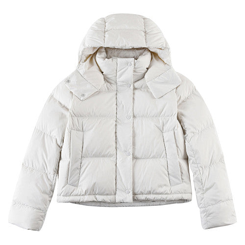 Lululemon Ivory Tonal Logo Hooded Quilted Puffer Jacket