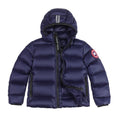 Canada Goose Navy Blue Hooded Puffer Jacket with Contrast Back Stripes
