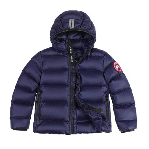 Canada Goose Navy Blue Hooded Puffer Jacket with Contrast Back Stripes