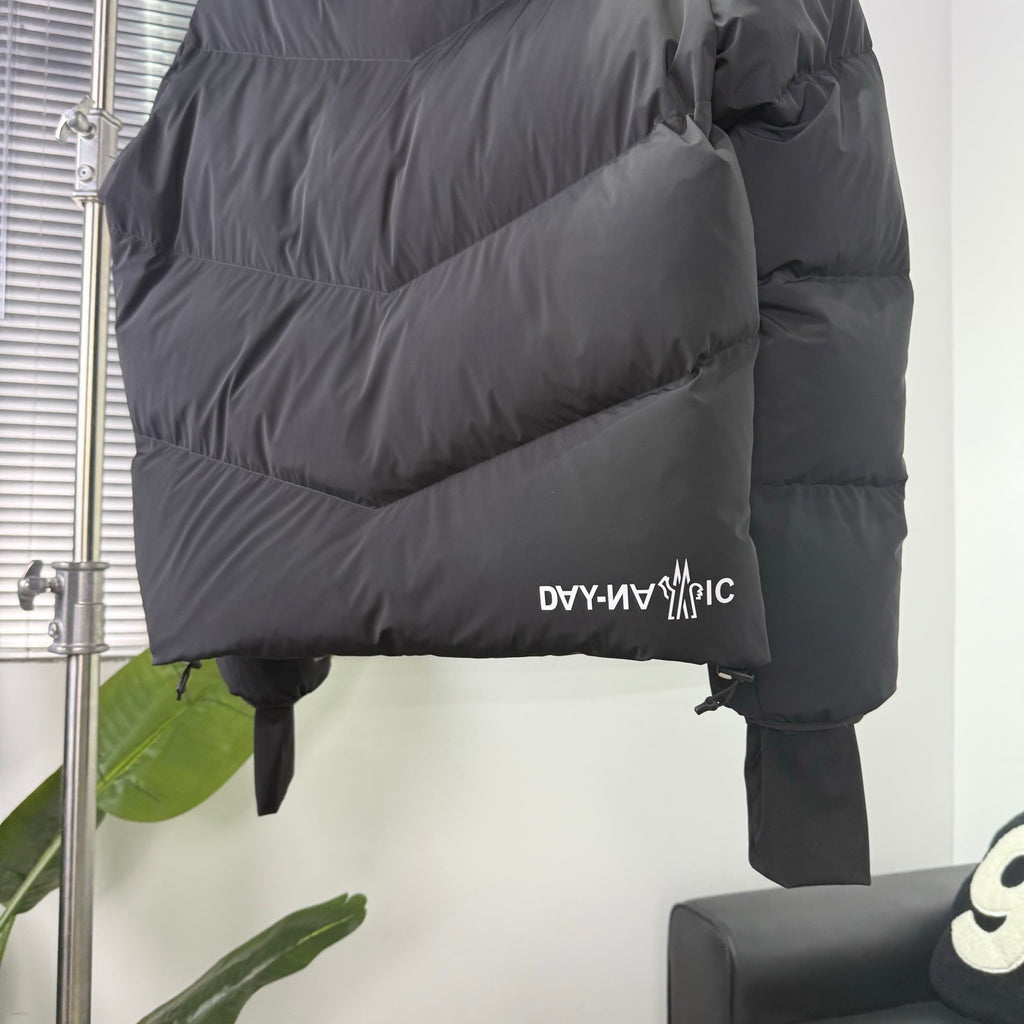 Moncler Black Hooded Puffer Jacket with Chevron Quilting