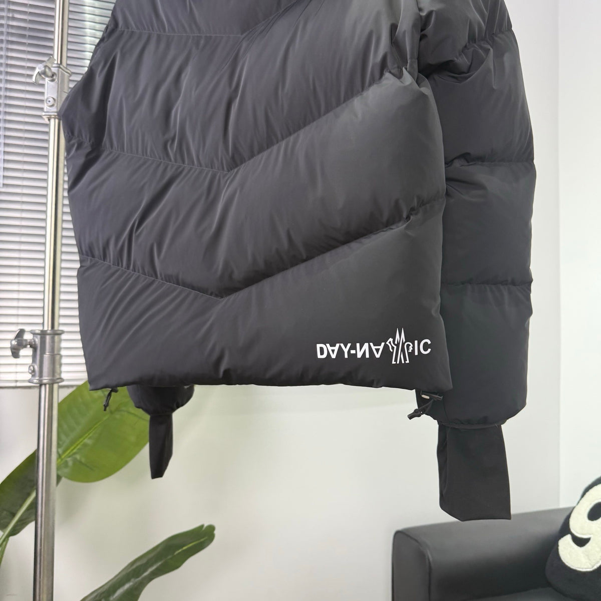 Moncler Black Hooded Puffer Jacket with Chevron Quilting