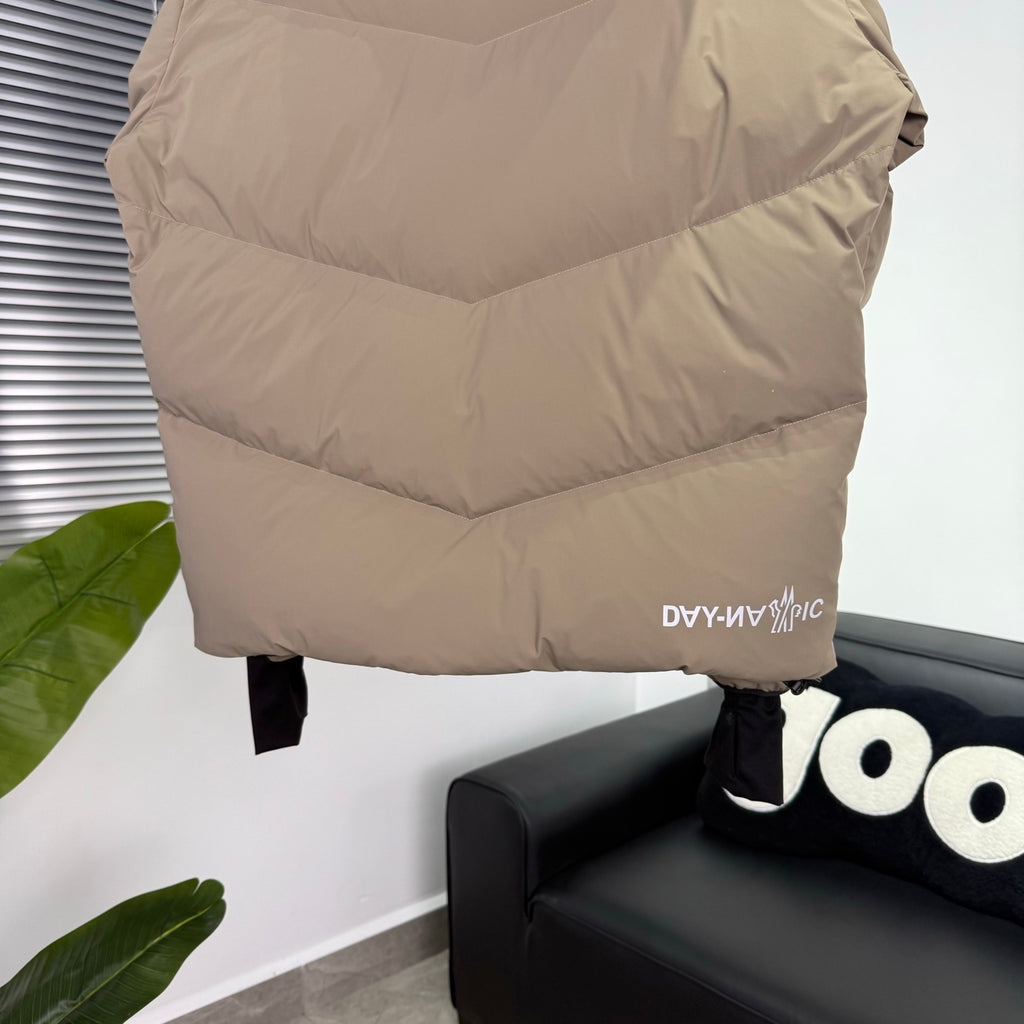Moncler Sand Beige Hooded Puffer Jacket with Chevron Quilting