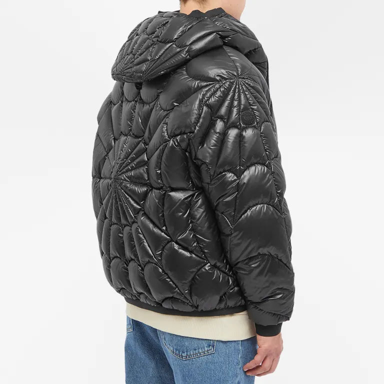 Moncler Black Glossy Hooded Puffer Jacket with Radial Quilting