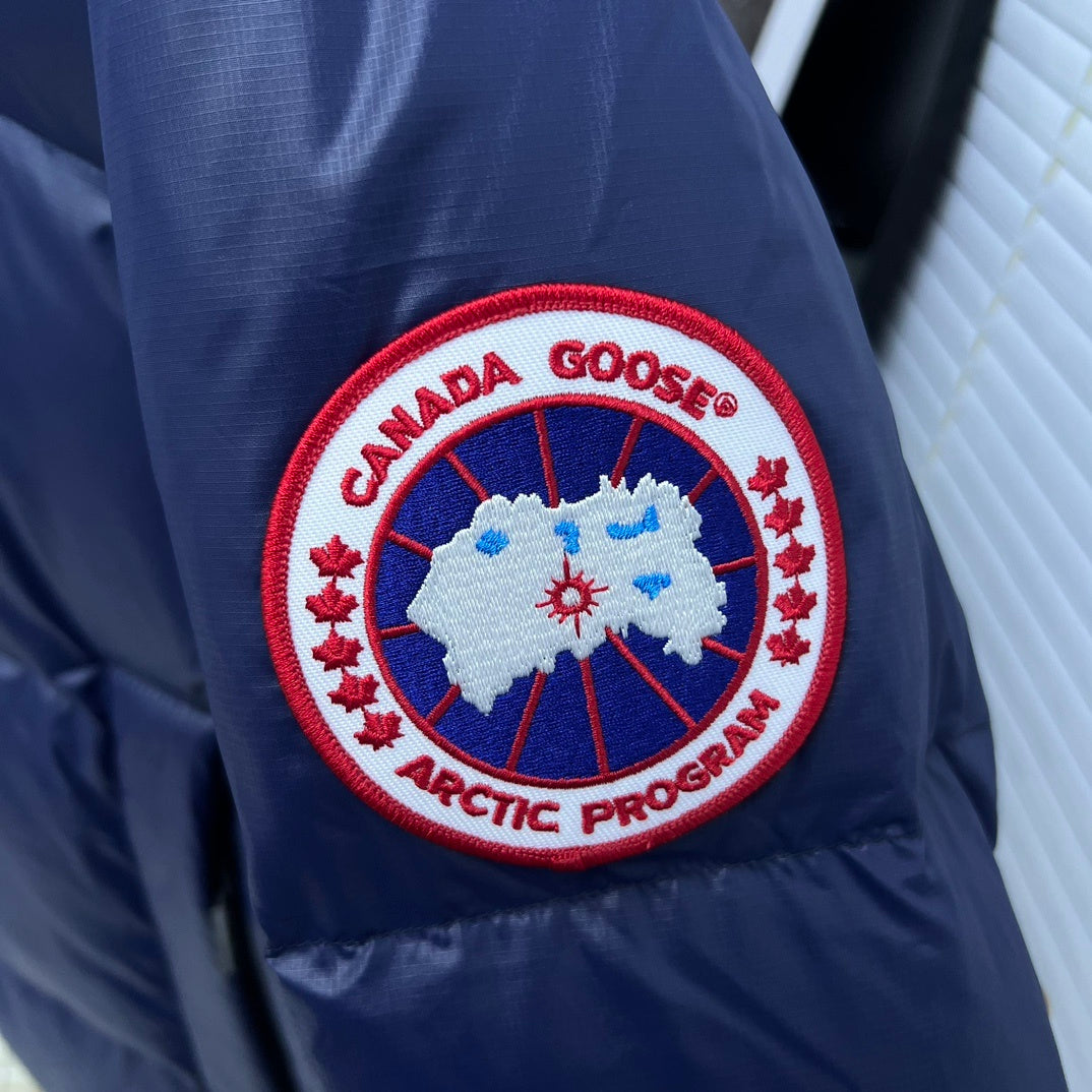 Canada Goose Navy Blue Hooded Puffer Jacket with Classic Logo