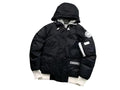 Canada Goose Black Hooded Bomber Jacket with White Ribbed Trim