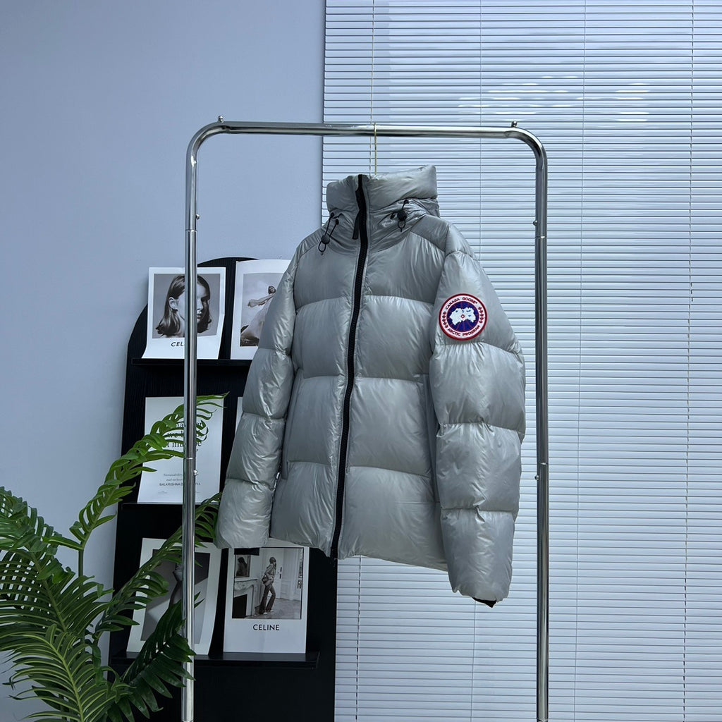 Canada Goose Silver Gray Hooded Puffer Jacket with Classic Logo