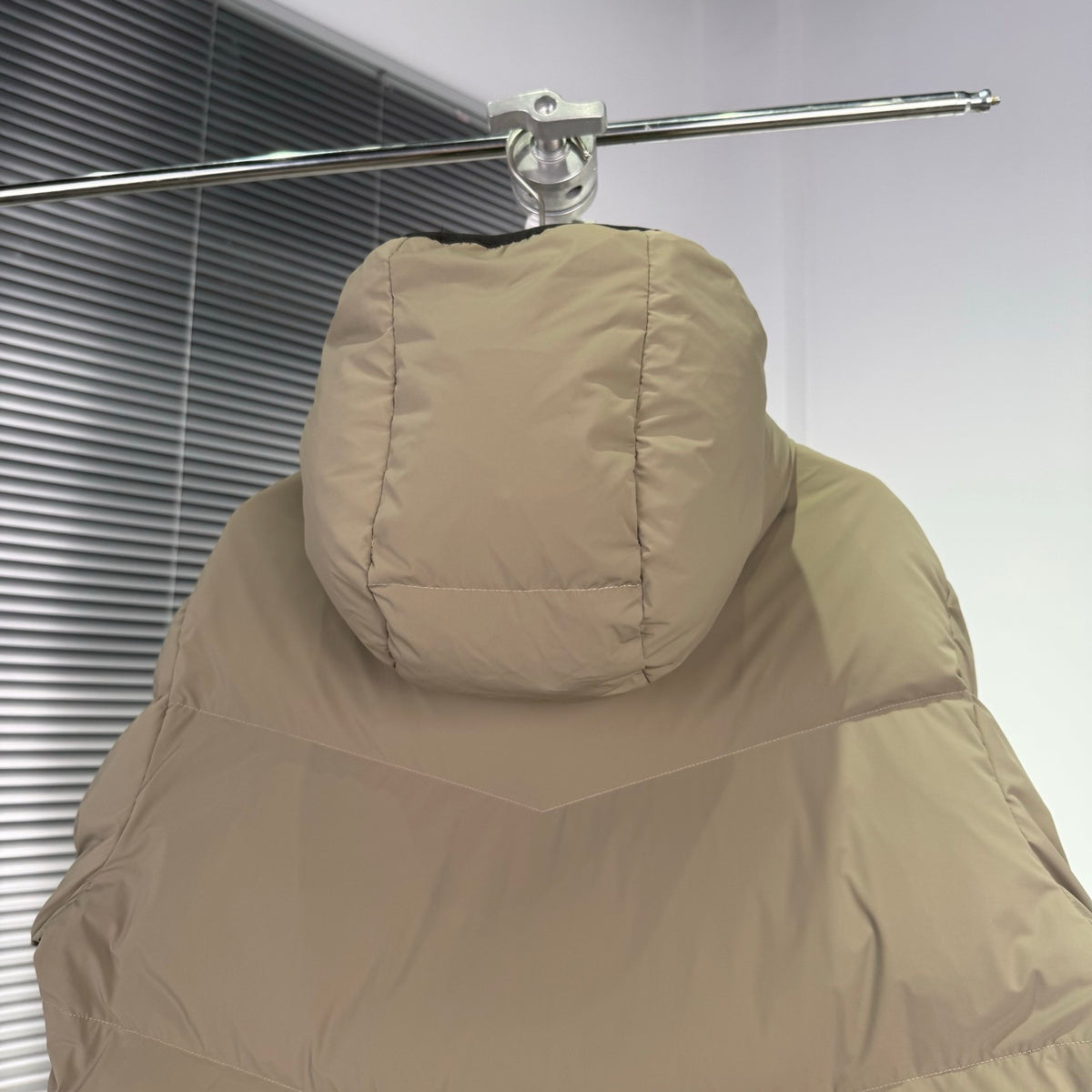 Moncler Sand Beige Hooded Puffer Jacket with Chevron Quilting