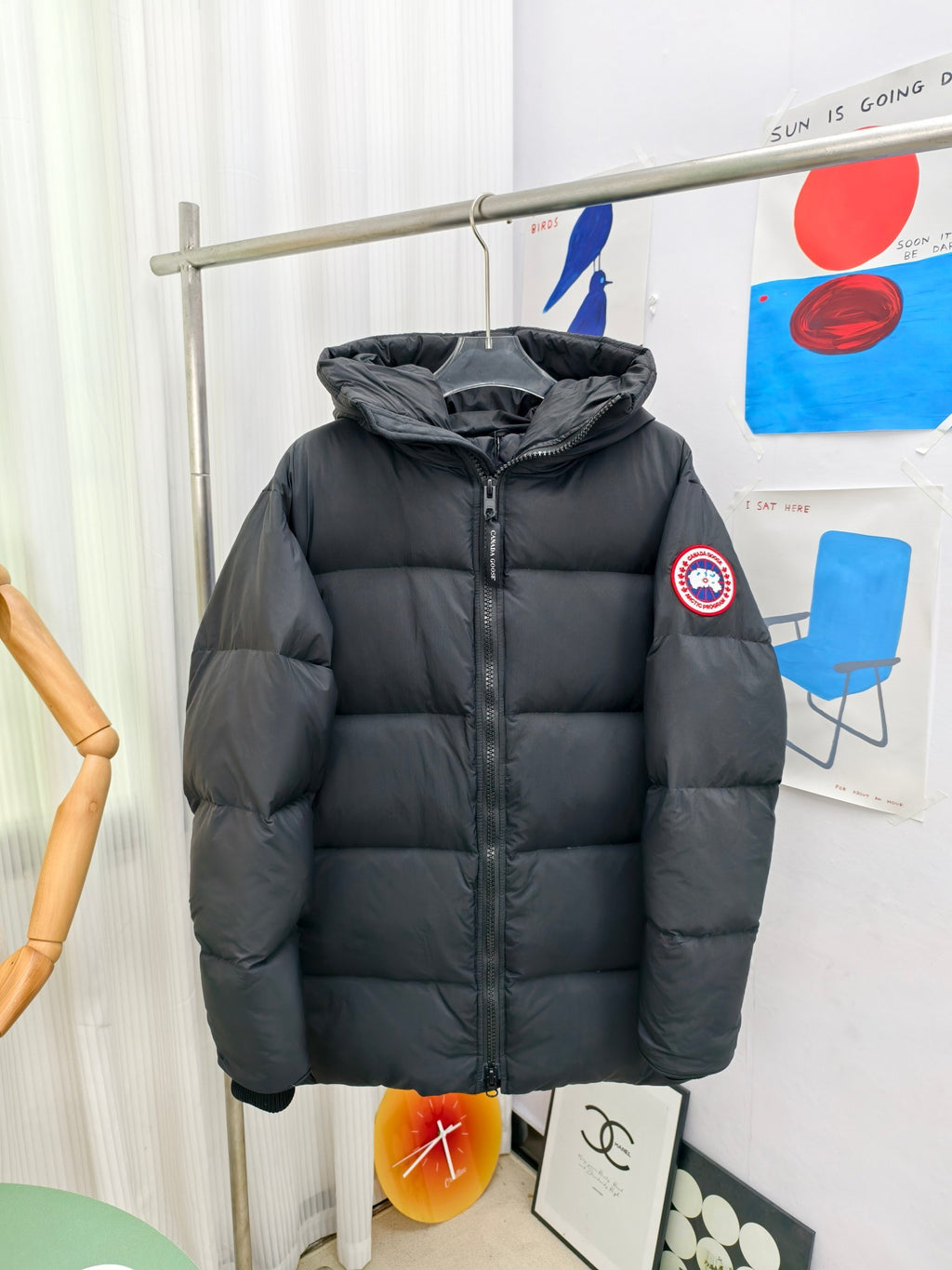 Canada Goose Black Hooded Puffer Jacket with Classic Sleeve Badge