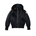 Moose Knuckles Black Hooded Bomber Jacket with Plush Pom-Poms
