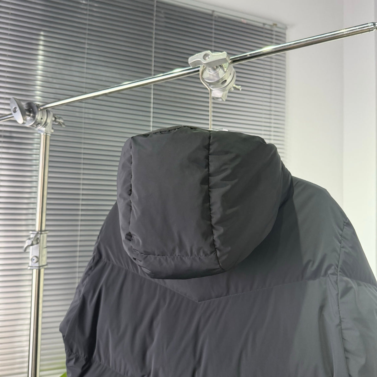 Moncler Black Hooded Puffer Jacket with Chevron Quilting