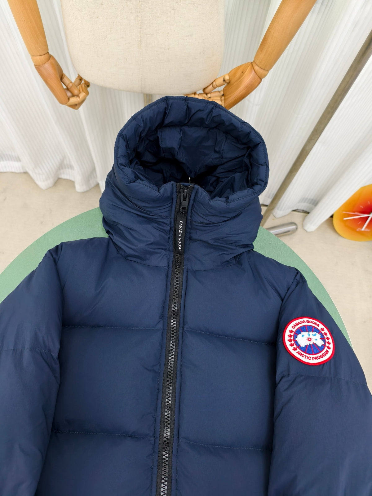 Canada Goose Navy Blue Hooded Puffer Jacket with Classic Sleeve Badge