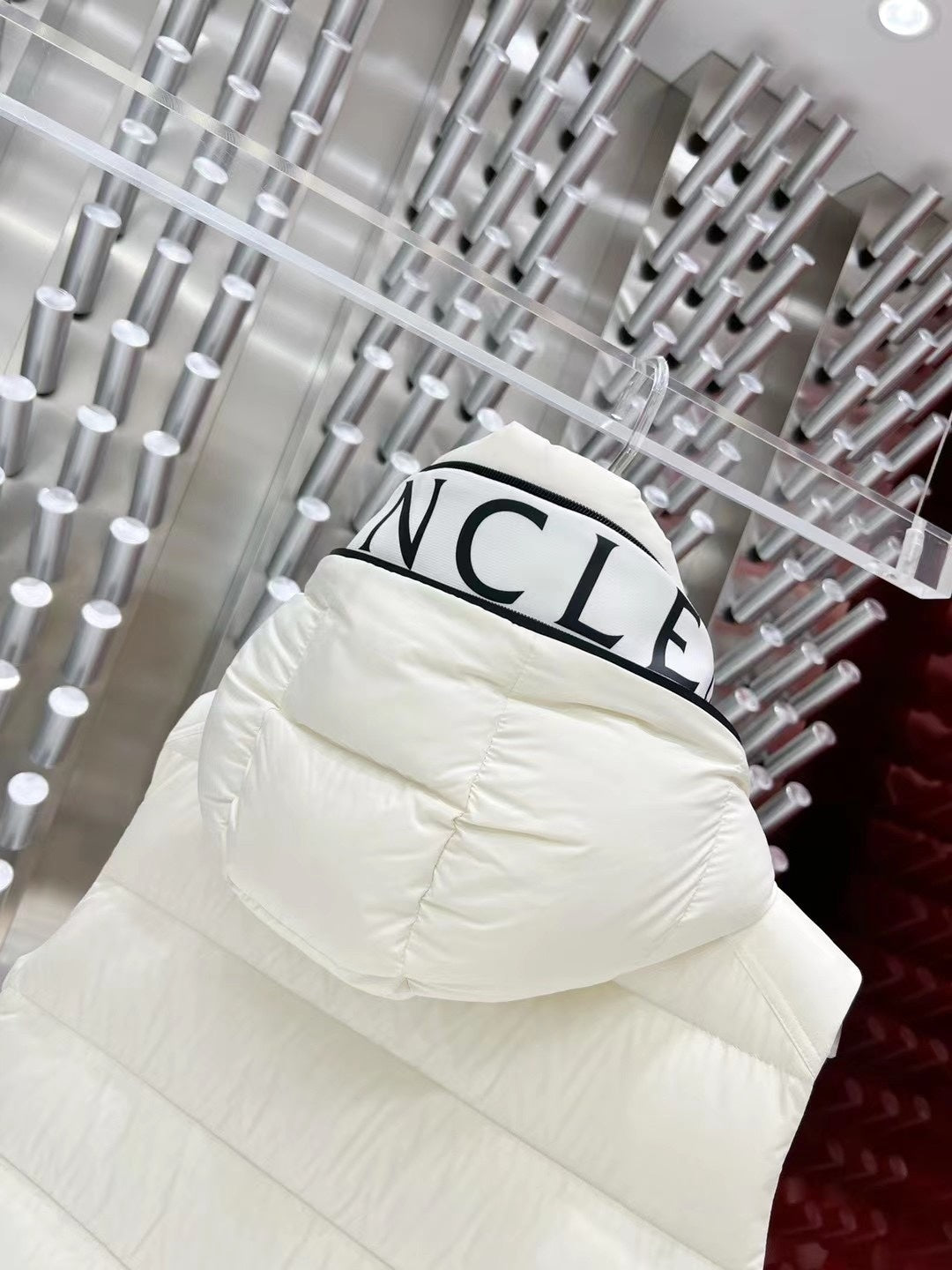 Moncler White Hooded Quilted Puffer Vest