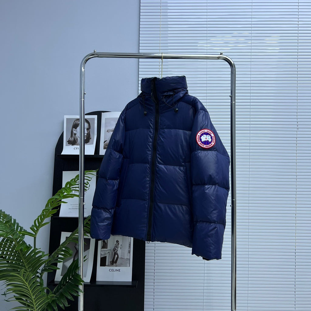 Canada Goose Navy Blue Hooded Puffer Jacket with Classic Logo