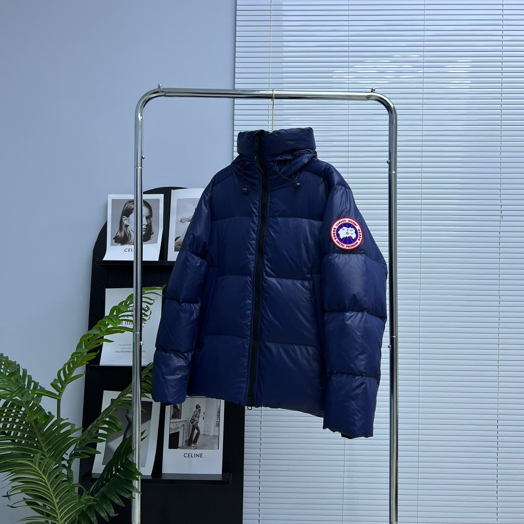 Canada Goose Navy Blue Hooded Puffer Jacket with Classic Logo