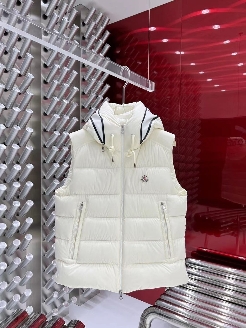 Moncler White Hooded Quilted Puffer Vest