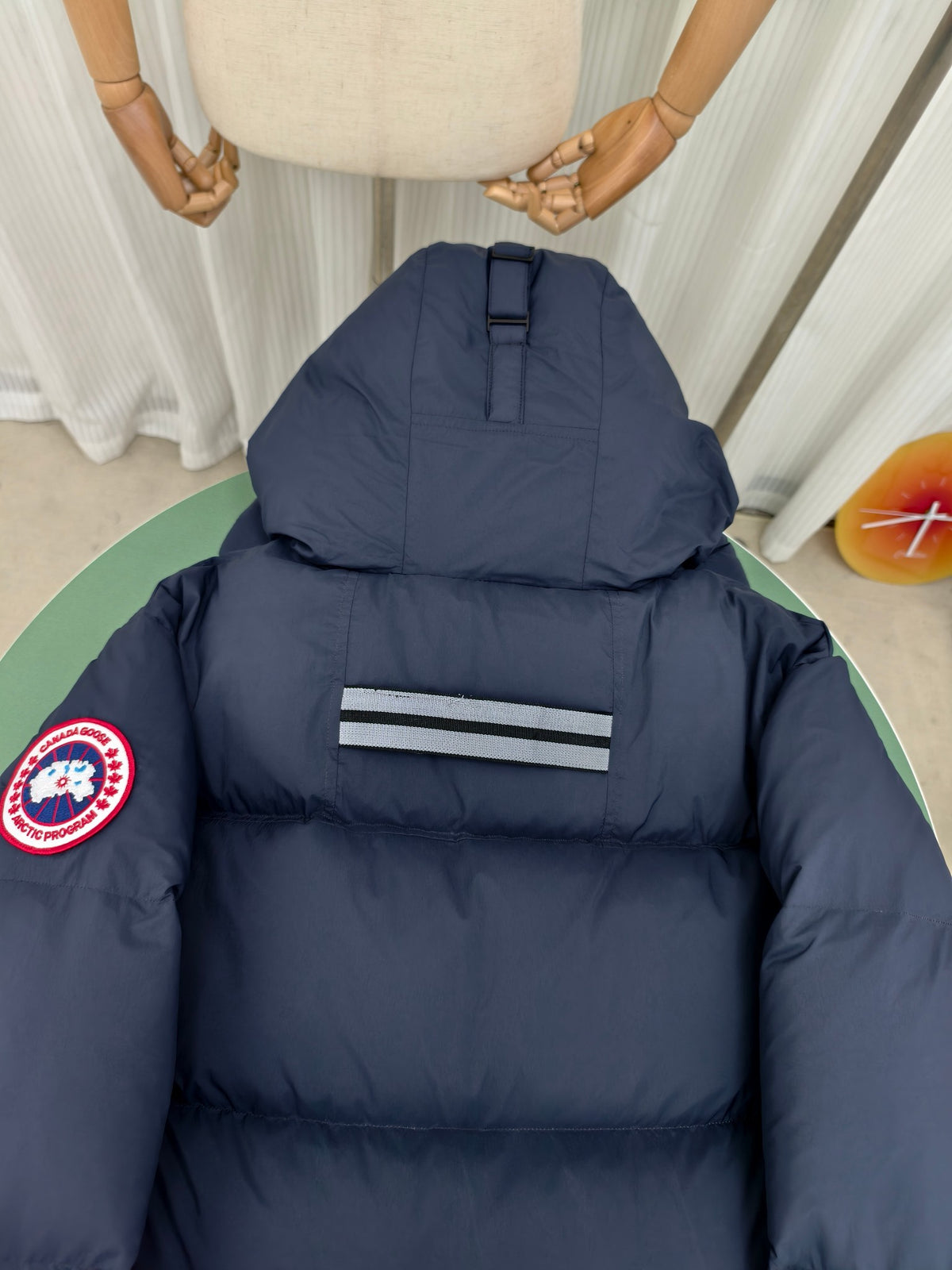 Canada Goose Navy Blue Hooded Puffer Jacket with Classic Sleeve Badge