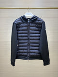 Moncler Black Quilted Front Zip-Up Hoodie with Striped Hood