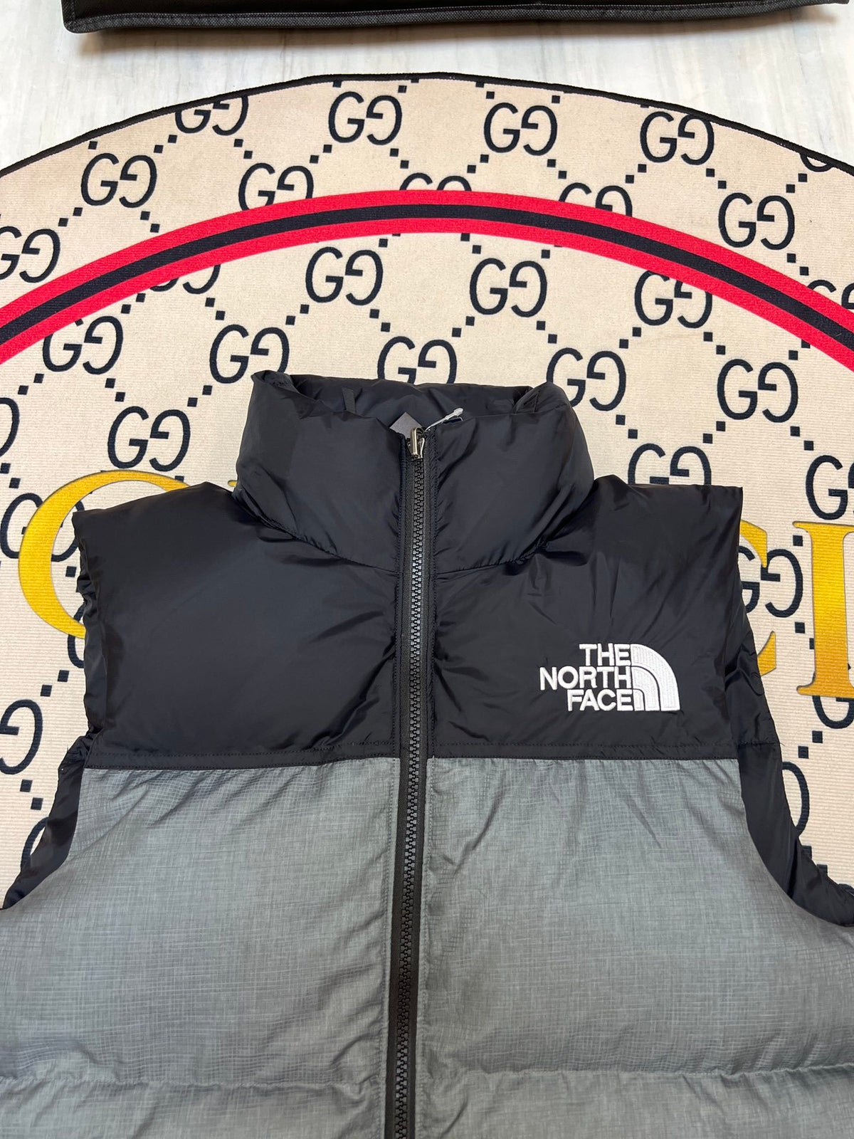 The North Face Gray and Black Colorblock Puffer Vest