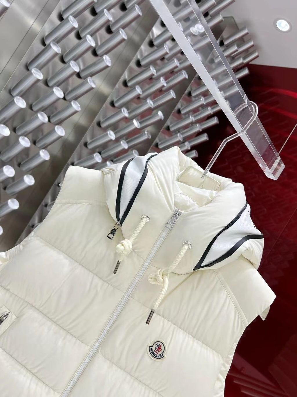 Moncler White Hooded Quilted Puffer Vest
