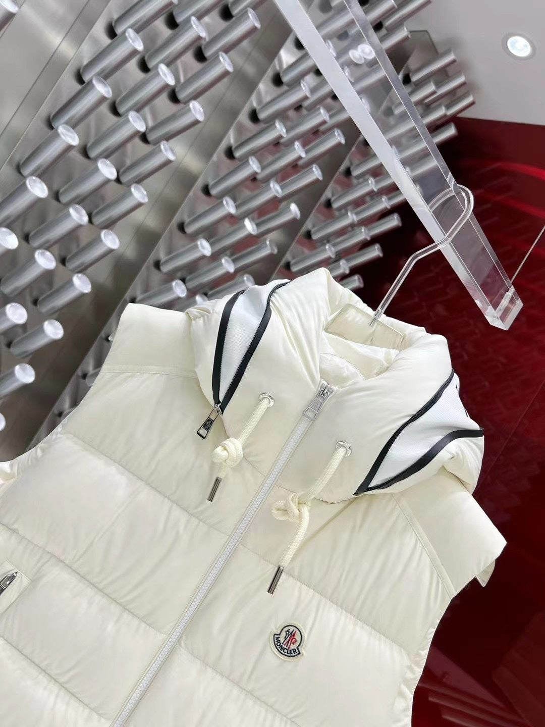 Moncler White Hooded Quilted Puffer Vest
