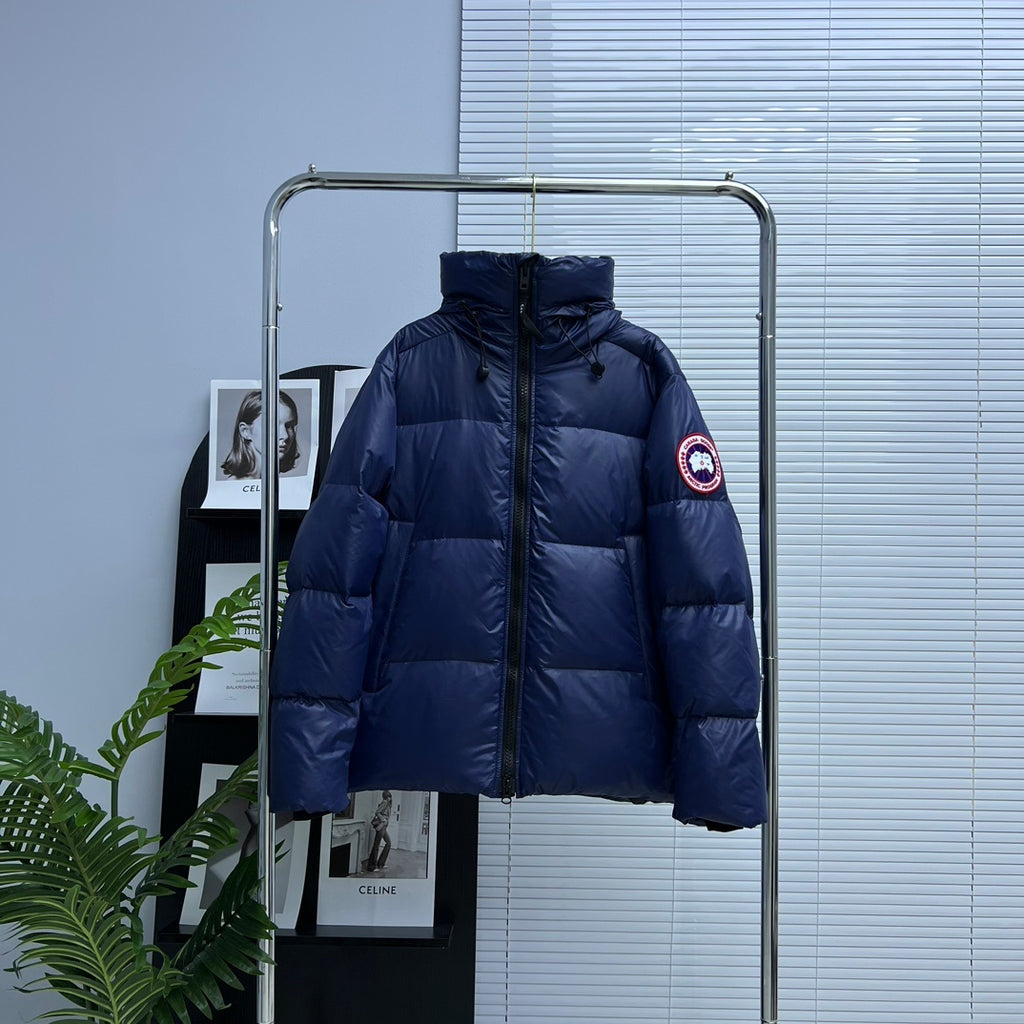 Canada Goose Navy Blue Hooded Puffer Jacket with Classic Logo