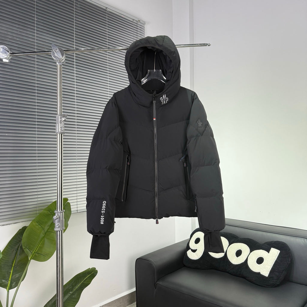 Moncler Black Hooded Puffer Jacket with Chevron Quilting