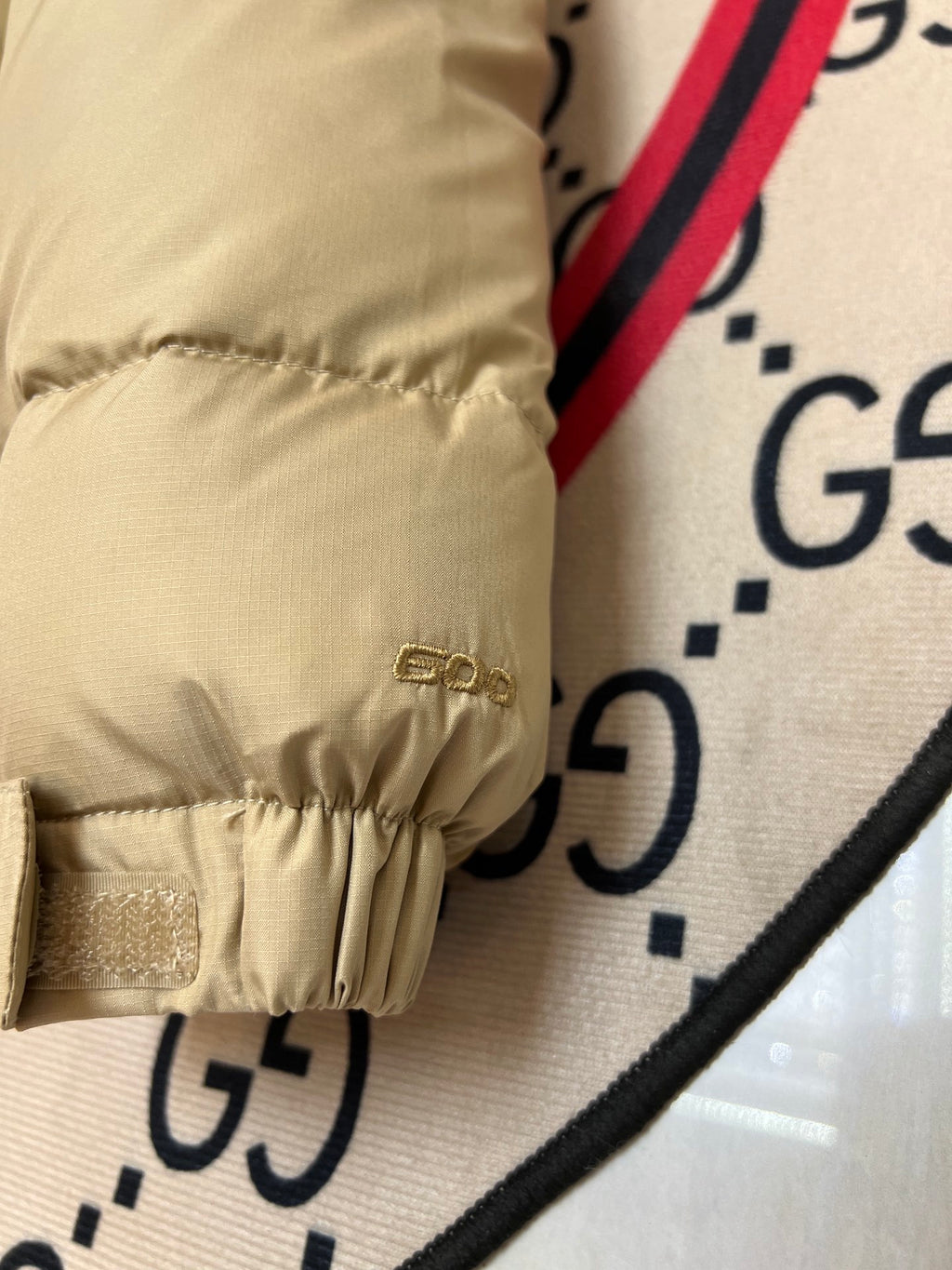 The North Face Sand Beige and Tan Colorblock Puffer Jacket