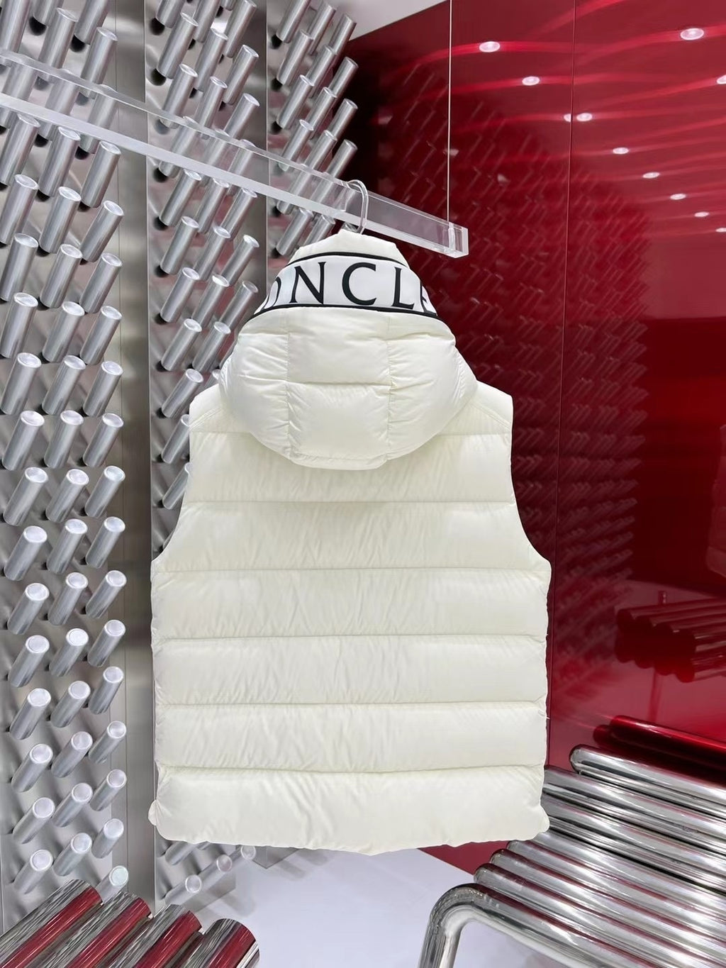 Moncler White Hooded Quilted Puffer Vest