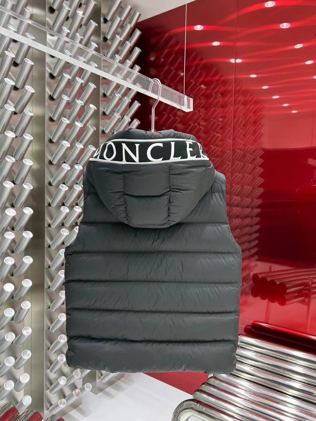 Moncler Charcoal Gray Hooded Quilted Puffer Vest