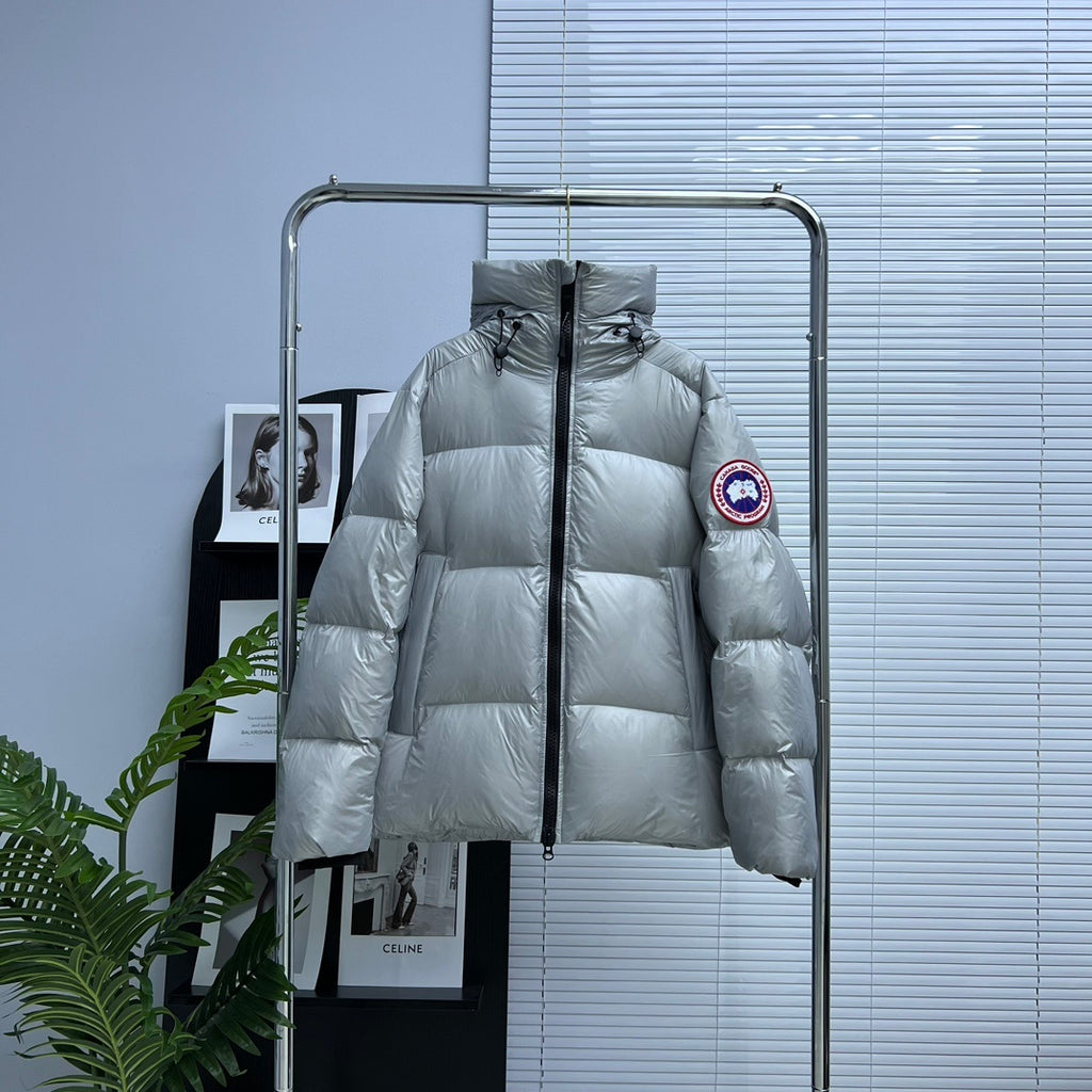 Canada Goose Silver Gray Hooded Puffer Jacket with Classic Logo