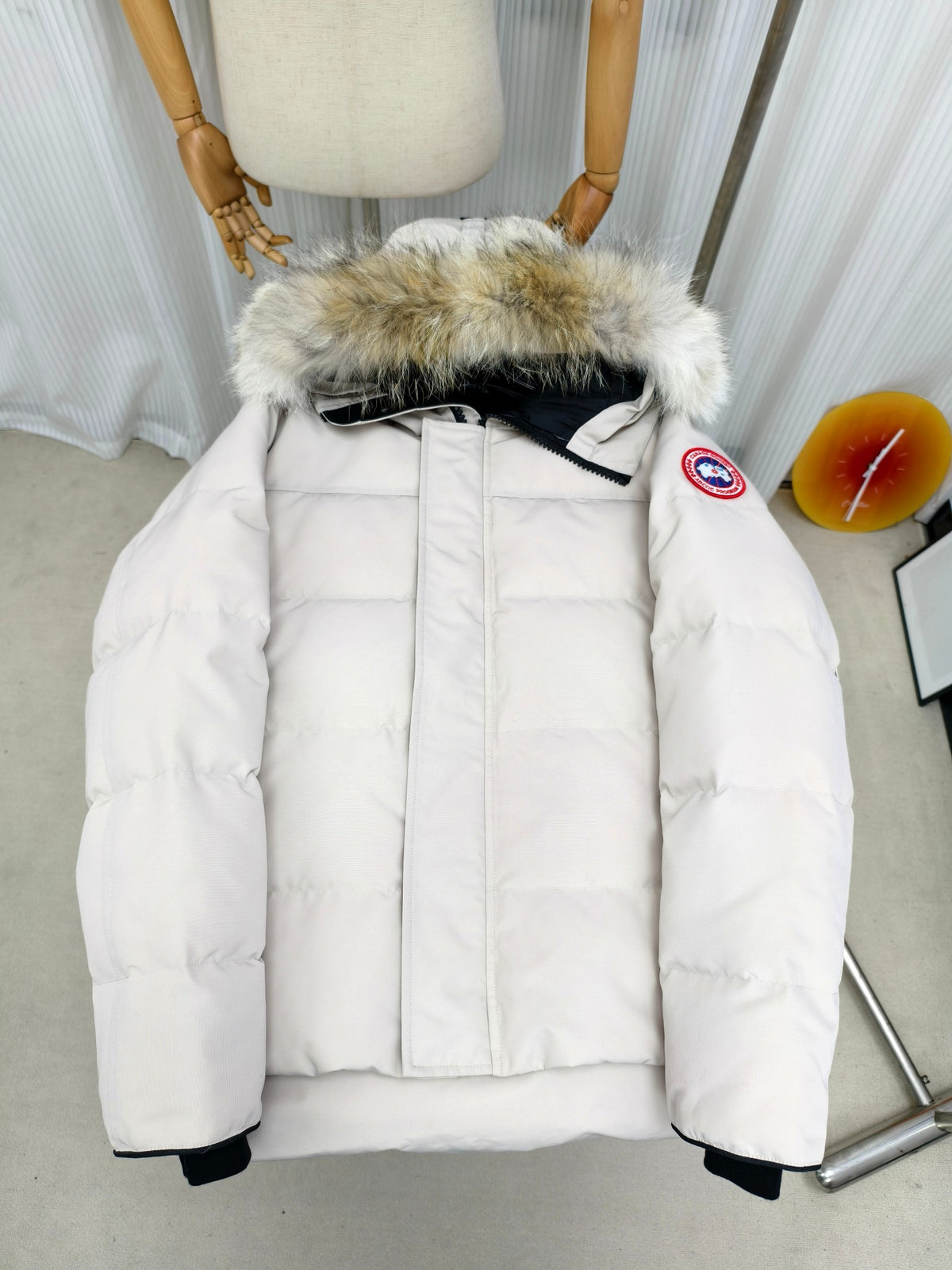 Canada Goose Ivory Quilted Hooded Puffer Jacket with Plush Trim