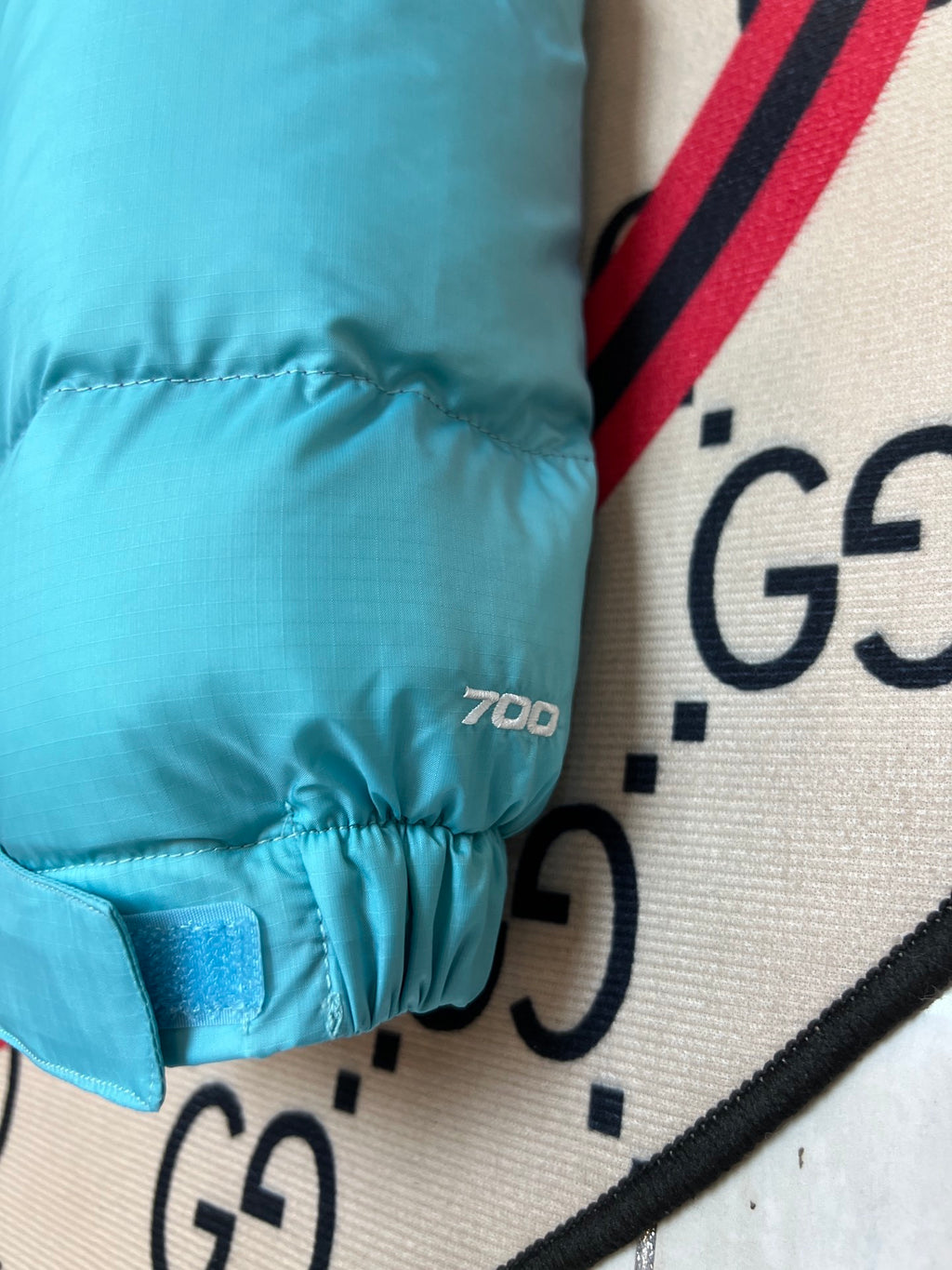 The North Face Turquoise Blue and Purple Colorblock Puffer Jacket