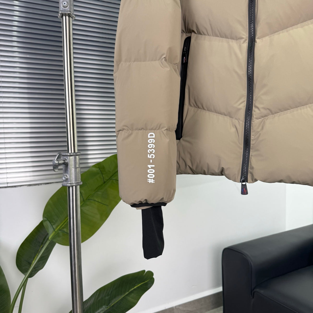 Moncler Sand Beige Hooded Puffer Jacket with Chevron Quilting