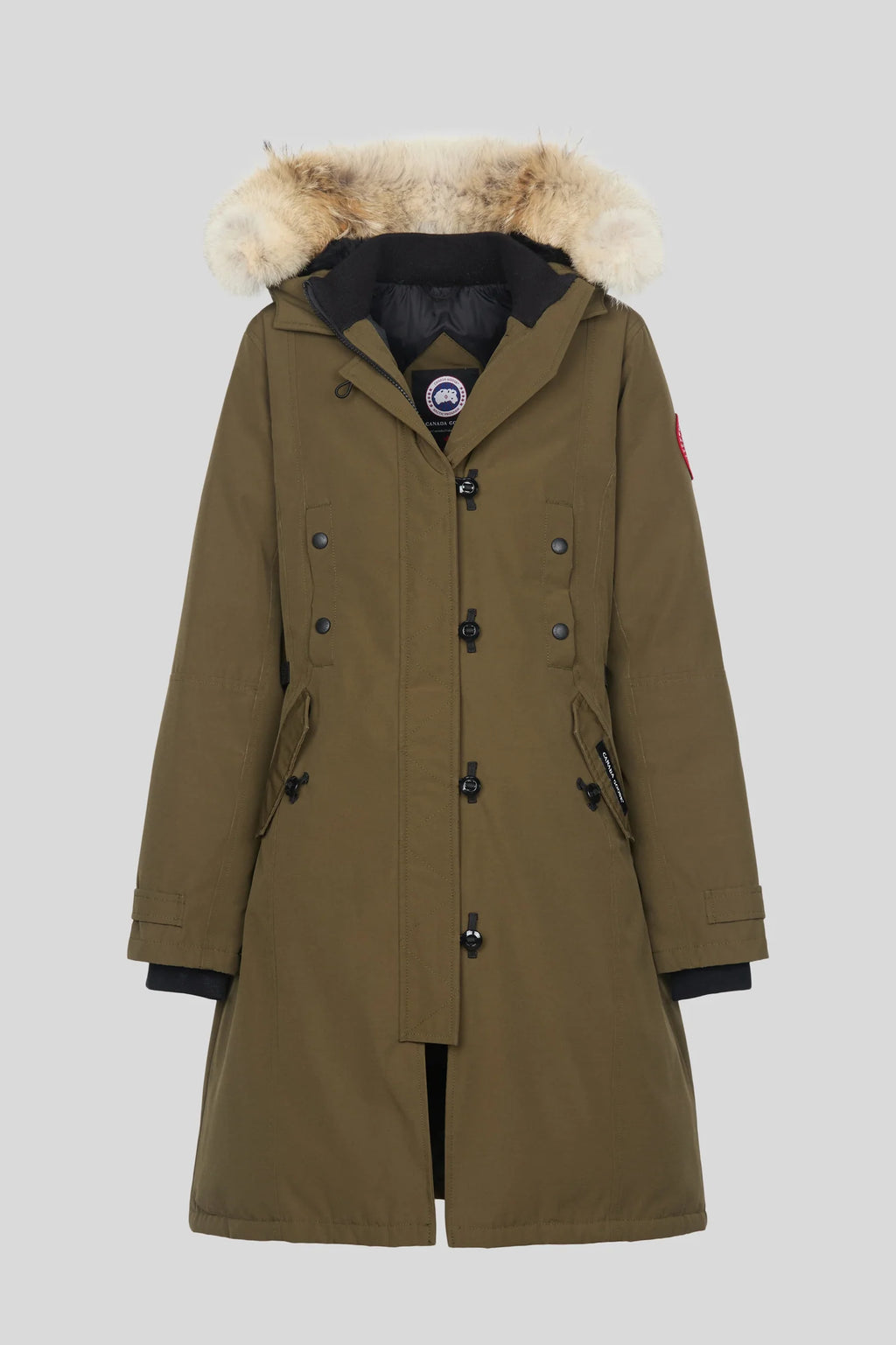 Canada Goose Olive Green Hooded Long Parka with Plush Trim
