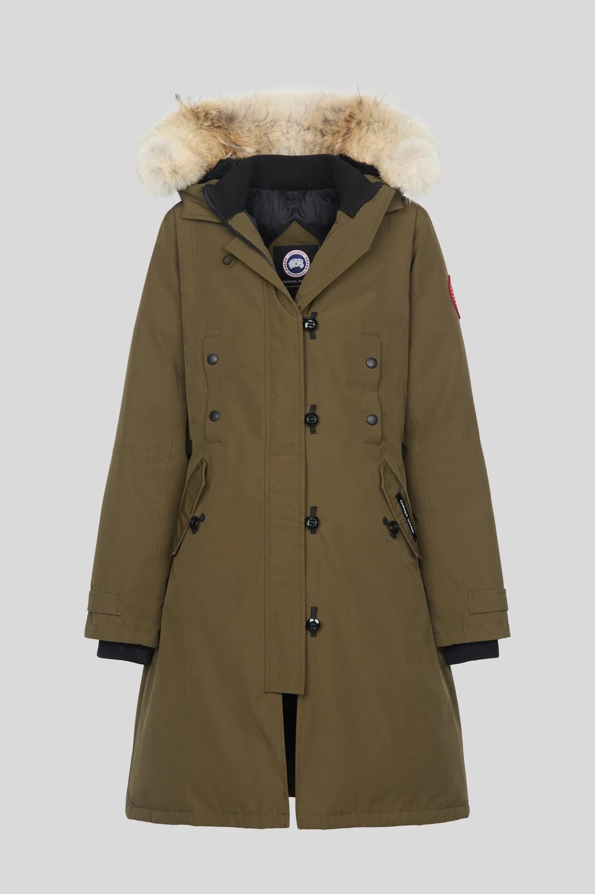 Canada Goose Olive Green Hooded Long Parka with Plush Trim